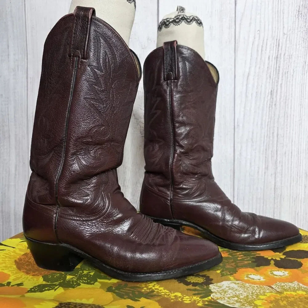 Dan Post USA Cowboy Boots Men's Burgundy Leather Western Round Toe, sz 9D